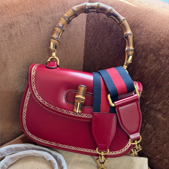 Gucci Bamboo Handle Red Box Leather Special Edition Handbag size M - Picture 2 of 16